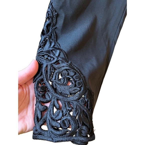 Joseph Ribkoff Black Crop Floral Crochet Lace Pants Womens Size 8 High Rise - Picture 4 of 14